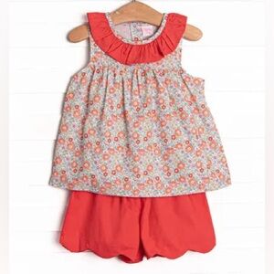 Stitchy Fish 2 Piece Set 4T Floral Scallop Shorts Spring Summer Boutique Girls